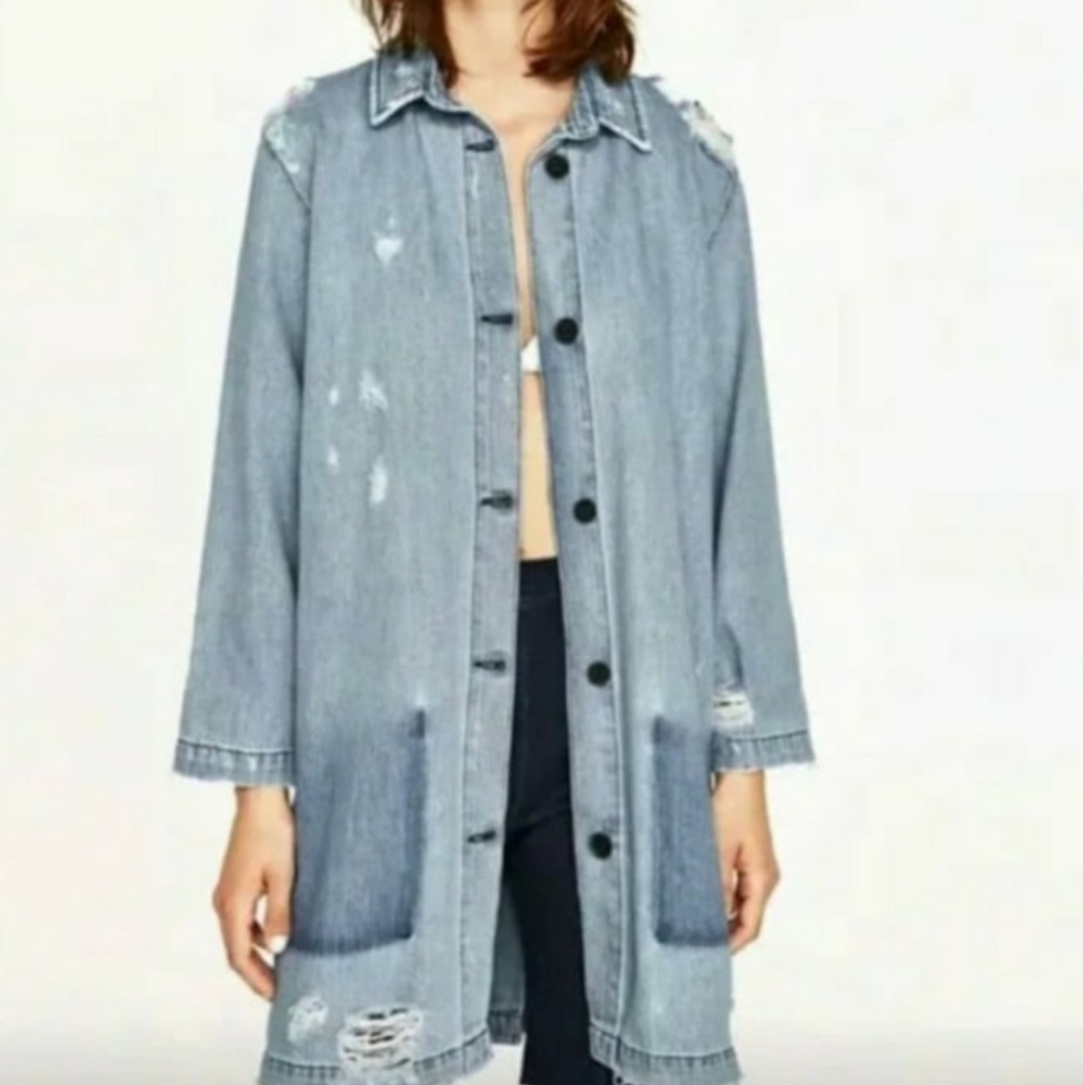 Zara woman premium denim collection ZW/LEVITA distressed coat